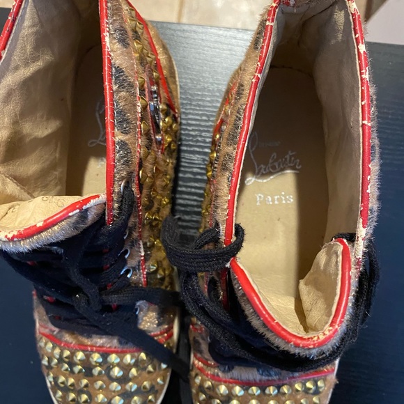 Authentic Christian Louboutin Louis Gold studded zebra leopard Unisex sneakers - Picture 5 of 6